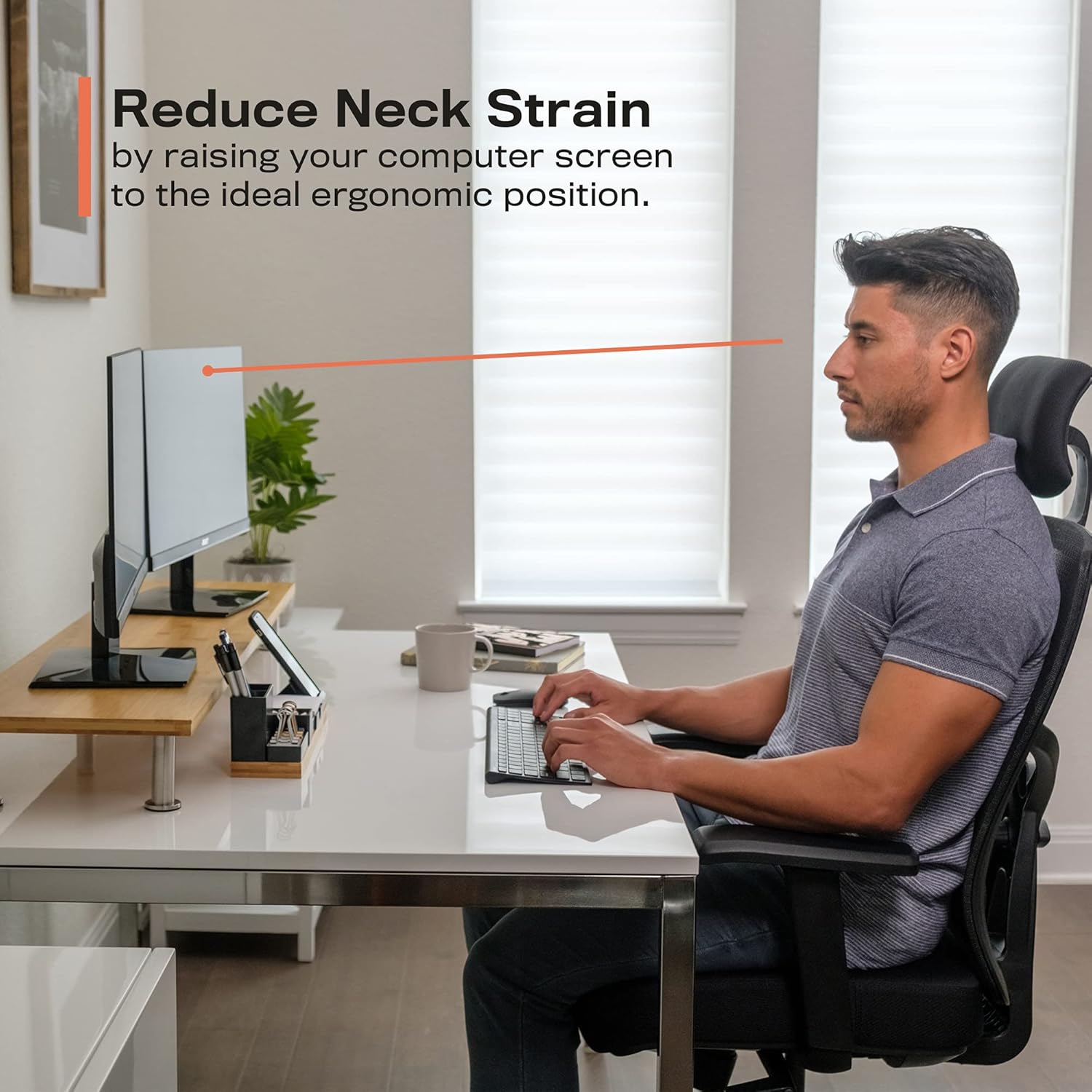 The Office Oasis Dual Computer Monitor Stand, Solid Bamboo Supports 100lbs, Black : Electronics