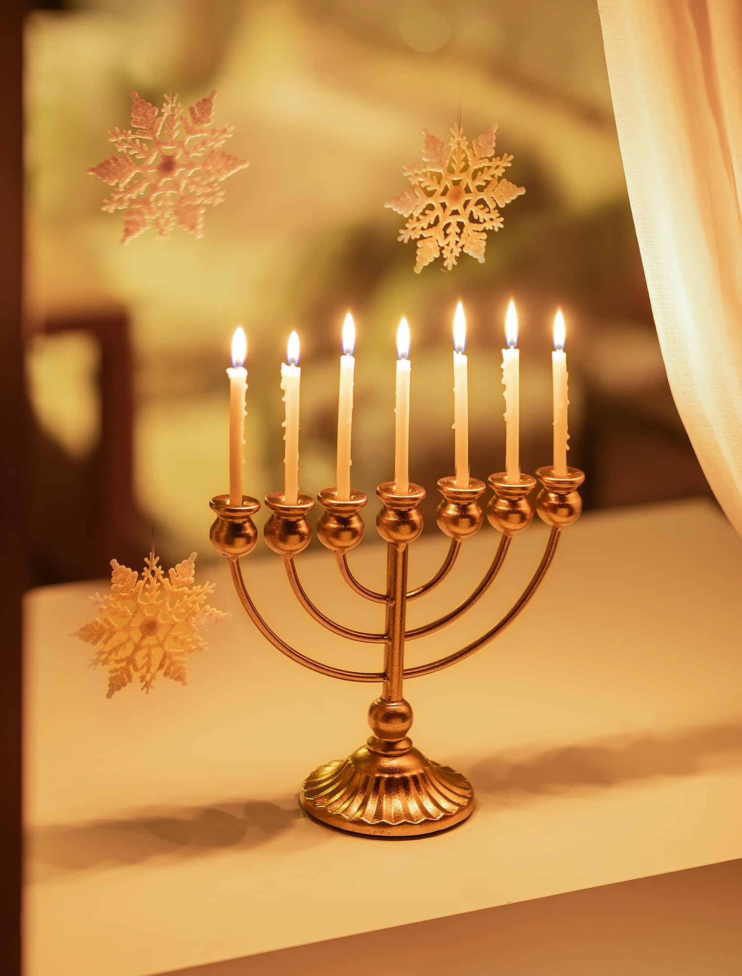 BBTISG Portacandele vintage Menorah, ramo staccabile Hanukkah dorato, portacandele vintage in ferro, decorazioni per candele Hanukkah diametro 1,5 cm (7 teste