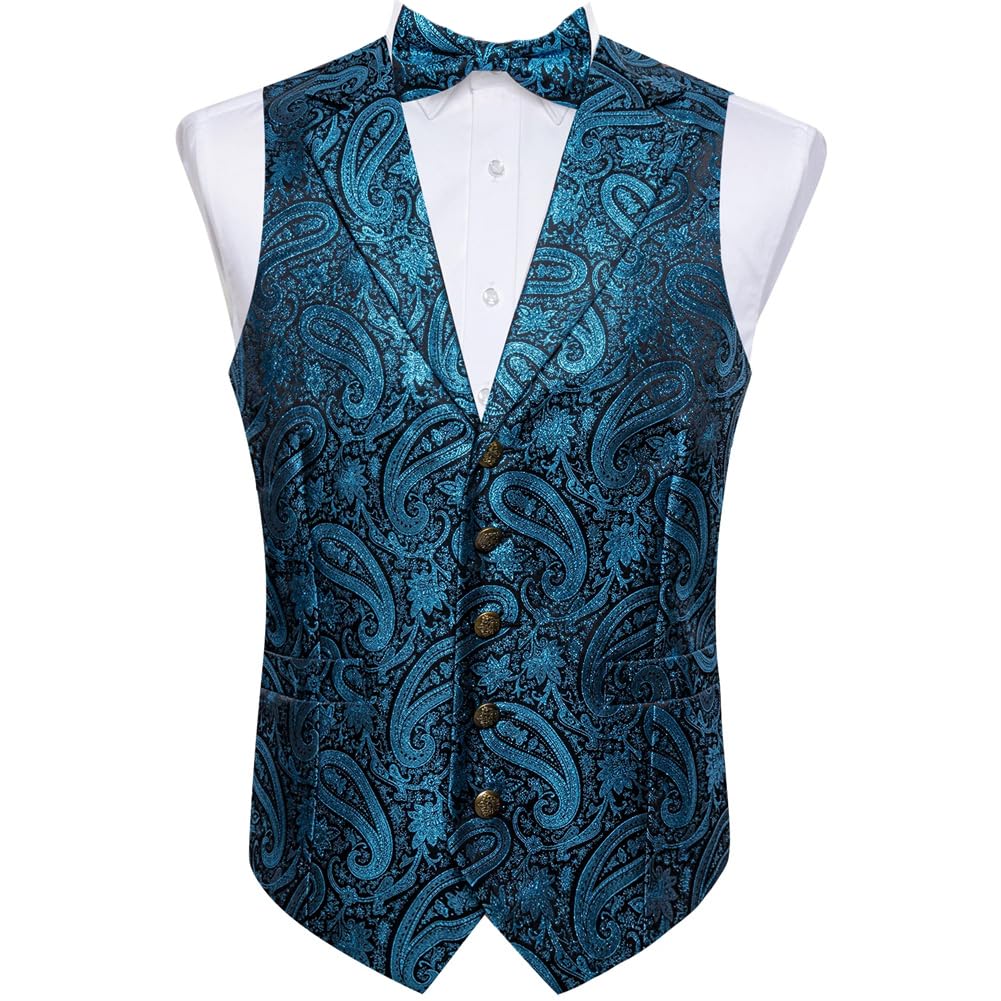 Niiyyjj Conjunto de chaleco para padrinos de boda para hombre, pajarita, bolsillo, cuadrado, gemelos, sin mangas, traje