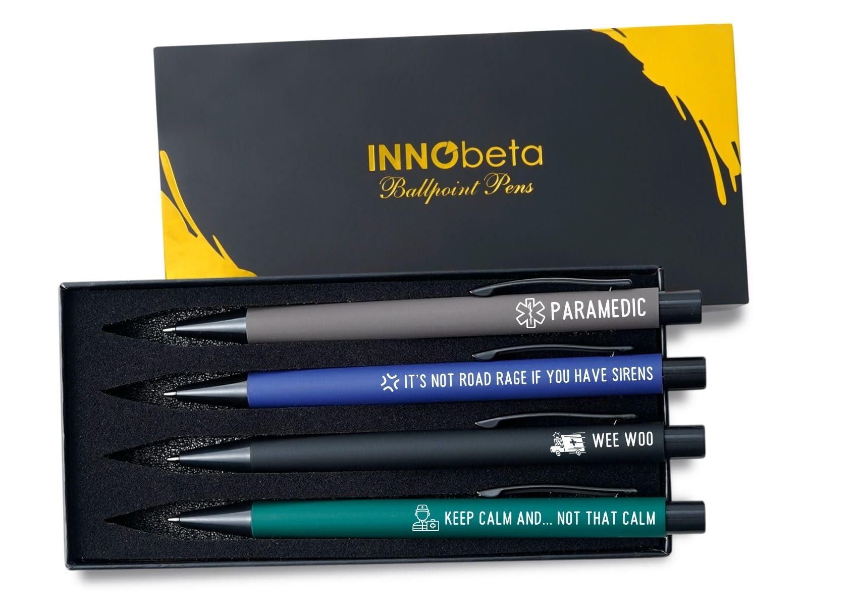 InnoBeta Funny Paramedic Gifts, Gifts for EMT and EMS on National Emergency Medical Technician Day and International Paramedics Day, Ballpoint Pen Set of 4, Perfect for Christmas & Birthday