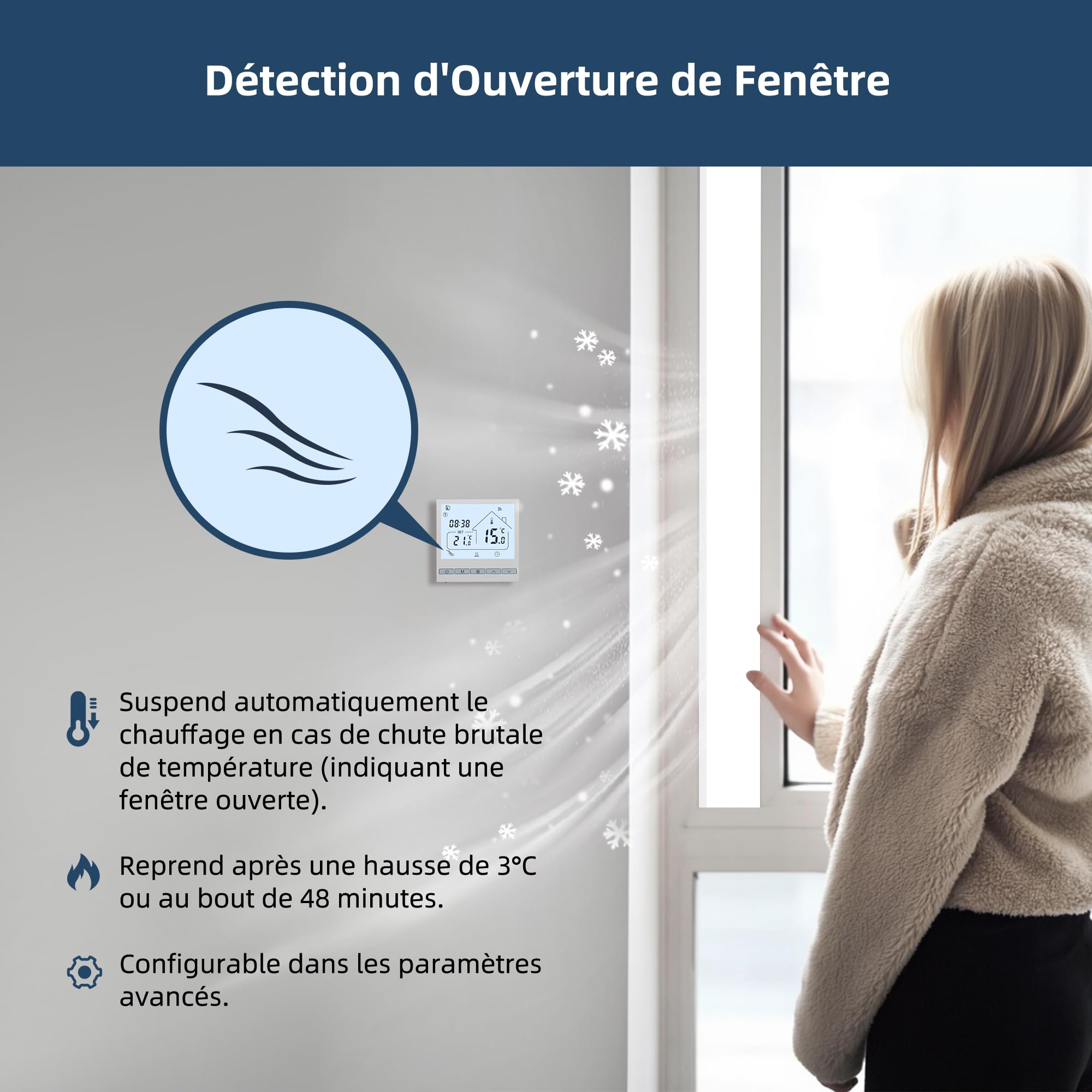 Beok Tuya Thermostat Intelligents pour Chauffage au Sol Électrique avec Sonde Externe,16A Thermostat Connecté WiFi,Commande Vocale/à Distance,Thermostats d'ambiance Compatible avec Alexa,Google Home