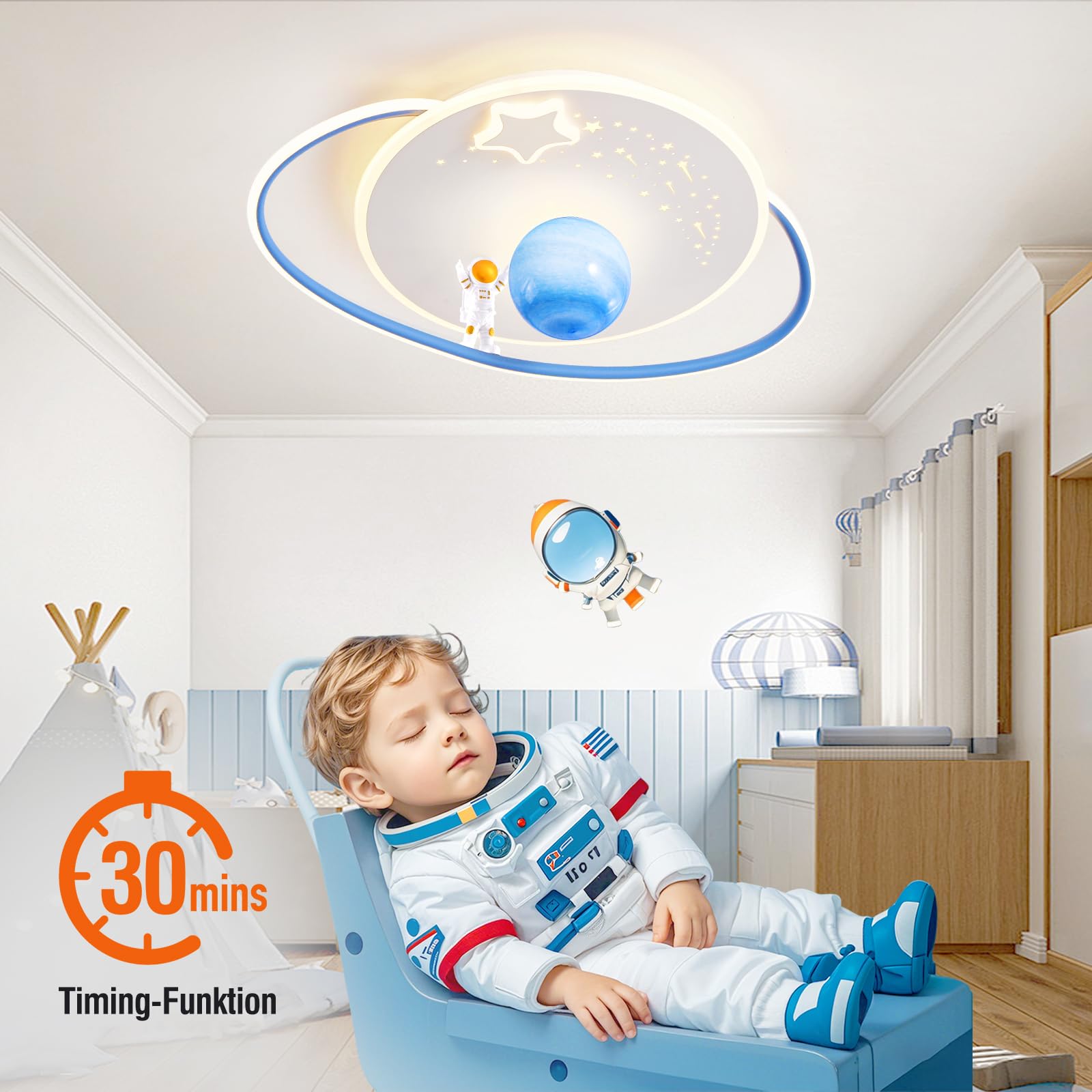 AHXIAOZN Lámpara LED Techo Niños, Lámpara Techo Astronauta 3D con Control Remoto, para Dormitorio de Niños y Niñas Lámpara Techo Regulable