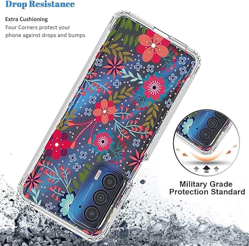 Miniatura 7 de Funda para Moto Edge 2021, Moto Edge 5G UW con protector de pantalla de vidrio templado, funda protectora de TPU transparente floral a prueba de