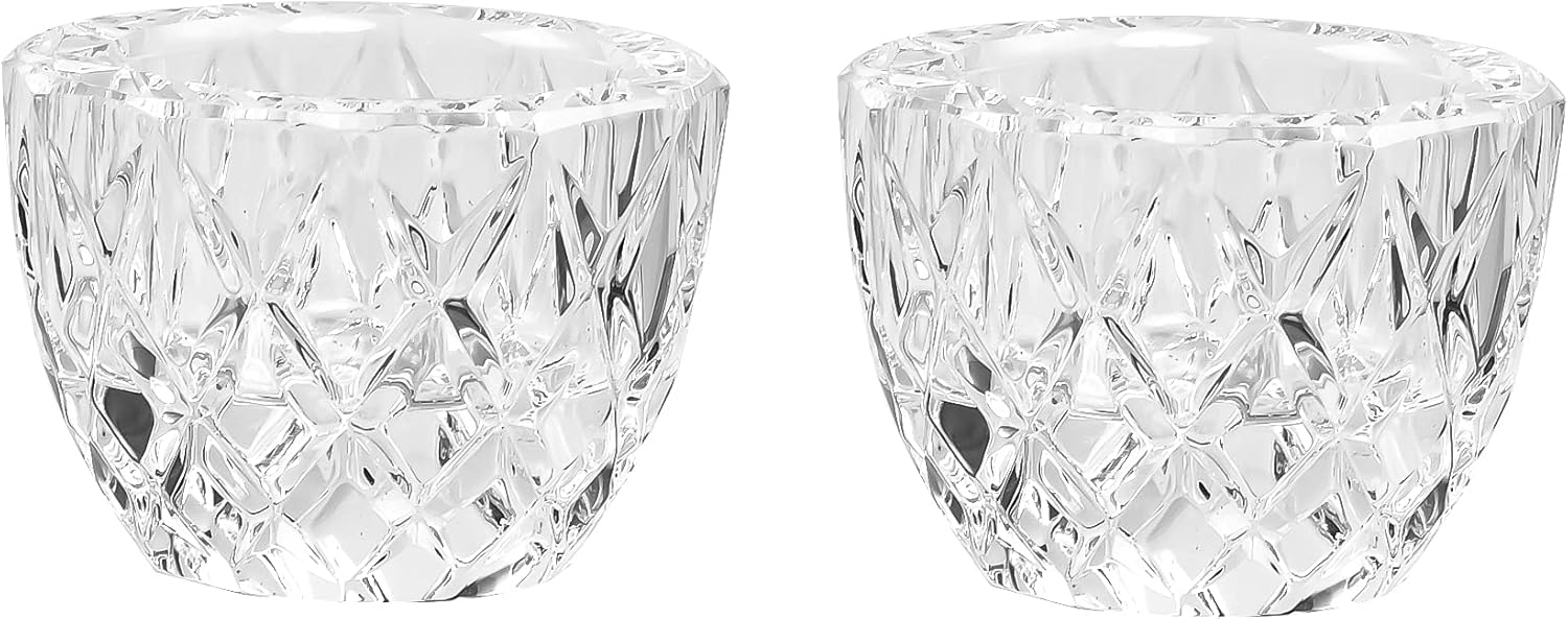 Crystal Tealight Candle Holder Pack of 2 Party Dinner Hand-Cut 2.4” X 1.7” Clear