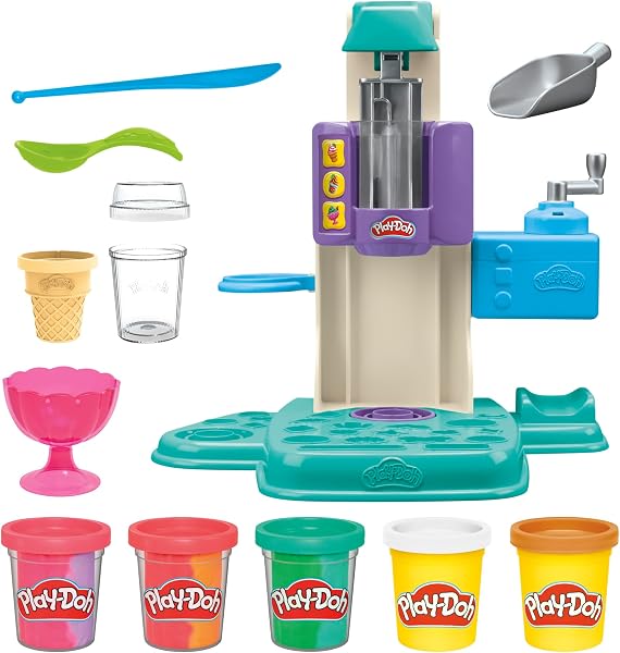 Play-Doh Bunte Regenbogen Eismaschine, 2 x 56g einfarbig & 3 x 56g zweifarbig, Spielküchen-Set mit Zubehör, kreatives Spielen für Kinder ab 3 Jahren - 4