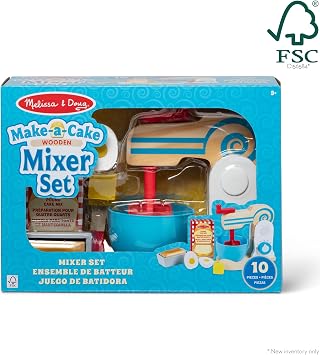 مجموعة خلاط make-a-cake الخشبية (11 قطعة) - اكسسوارات الطعام والمطبخ - معتمدة من fsc