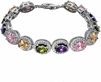 HermosaOval Ladies Tennis Bracelet Inlay Garnet White Topaz Amethyst Citrine Peridot Pink Topaz 7 to 8 inch
