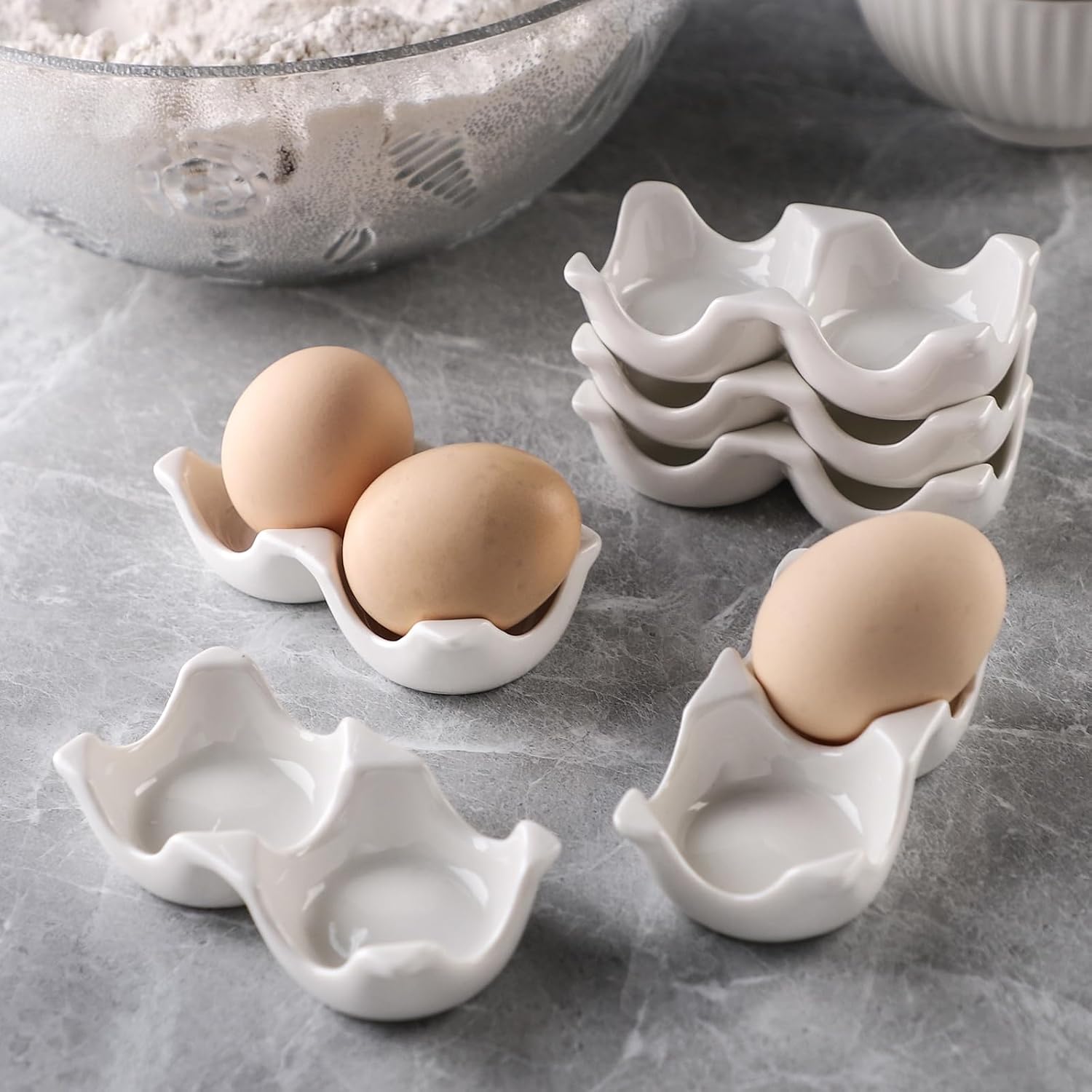 Egg Cups for Soft Boiled Eggs - Set of 6 Stackable Ceramic Egg Holder for Serving, Breakfast, Brunch Kitchen Table Decor (6)