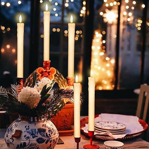 Miniatura 3 de GenSwin Velas cónicas de cera goteo sin llama parpadeantes con control remoto de 10 teclas, funciona con pilas, luz LED cálida 3D para ventana,