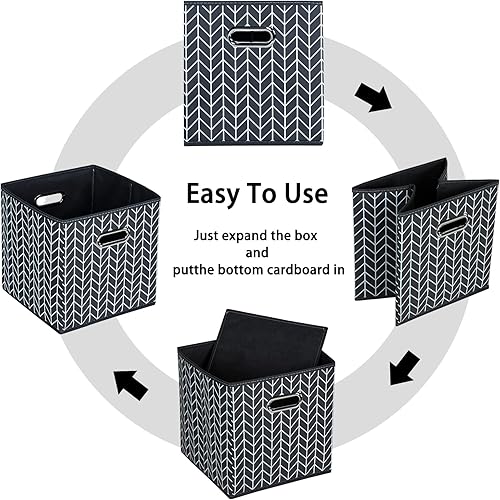 Vista 226 de Cubos de almacenamiento plegables negros, caja de almacenamiento de tela, cestas organizadoras con asas dobles para organizador del hogar