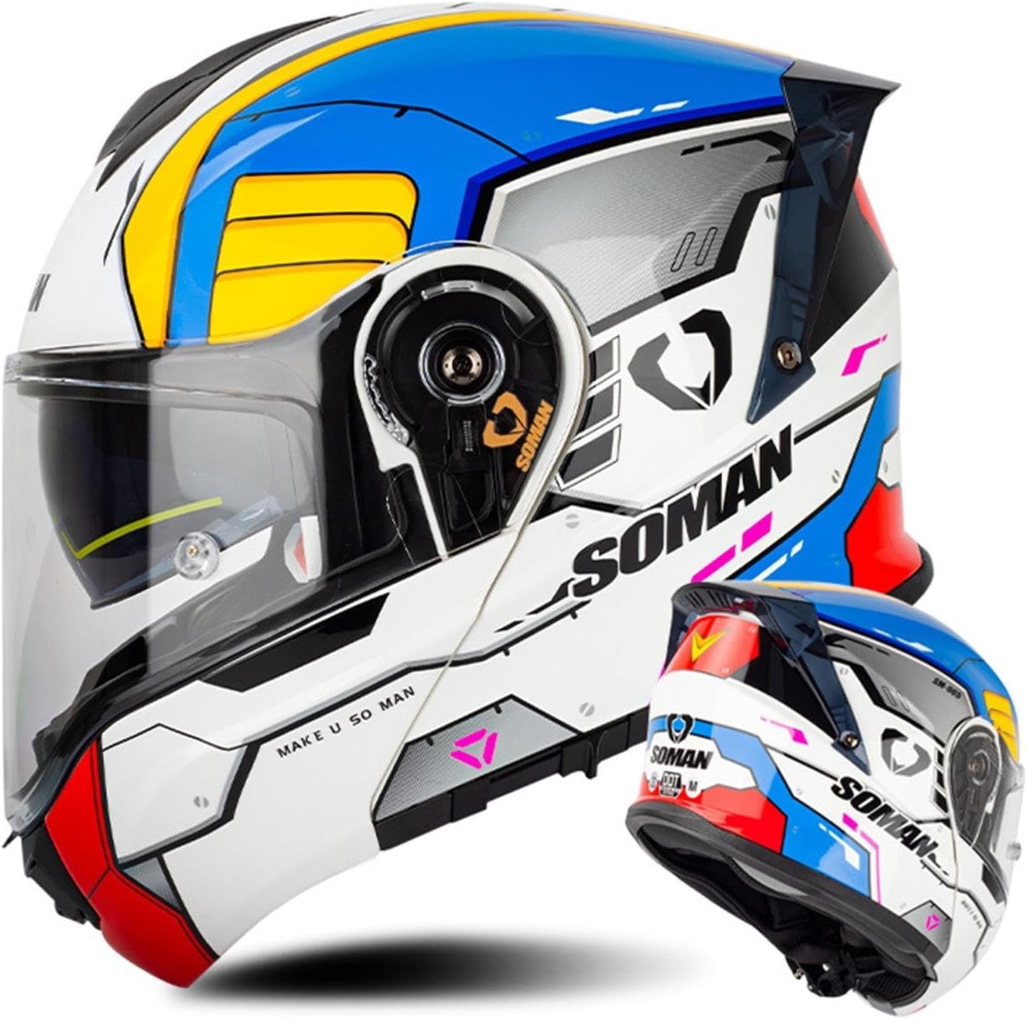 Casco Integrale modulare da Moto, antiappannamento, Doppia Visiera Parasole, Casco Cross-Country, ciclomotore, Casco da Corsa, Unisex, per Adulti, Uomo e Donna, omologato DOT/ECE E,L=59-60cm