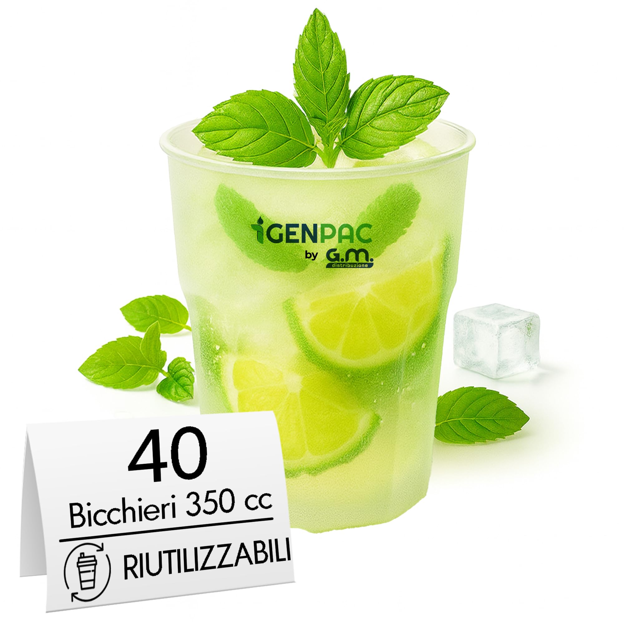 GM 40 Bicchieri Cocktail da 350 ml, Lavabili, Trasparenti Satinati in PP, Infrangibili, Riutilizzabili, per Cocktail, Long Drink, Gin Tonic, Mojito, Aperol Spritz, Feste, Party, Made in Italy