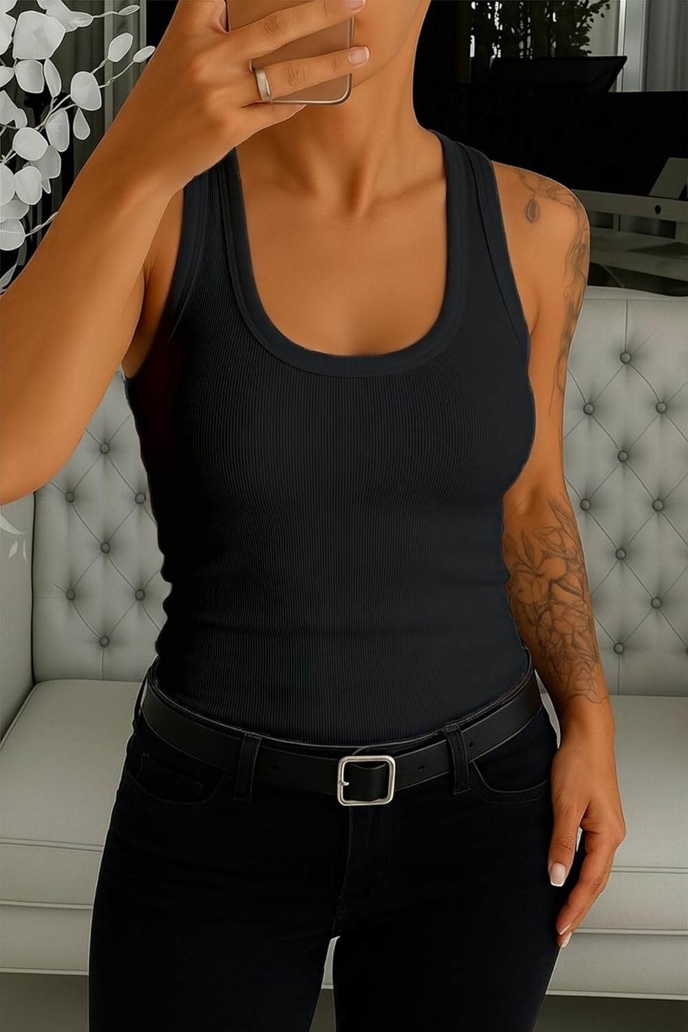 ZAWAPEMIA Women Tank Tops Round Neck Sleeveless Cami Shirt Slim Solid Ribbed Tank Top - Image 4