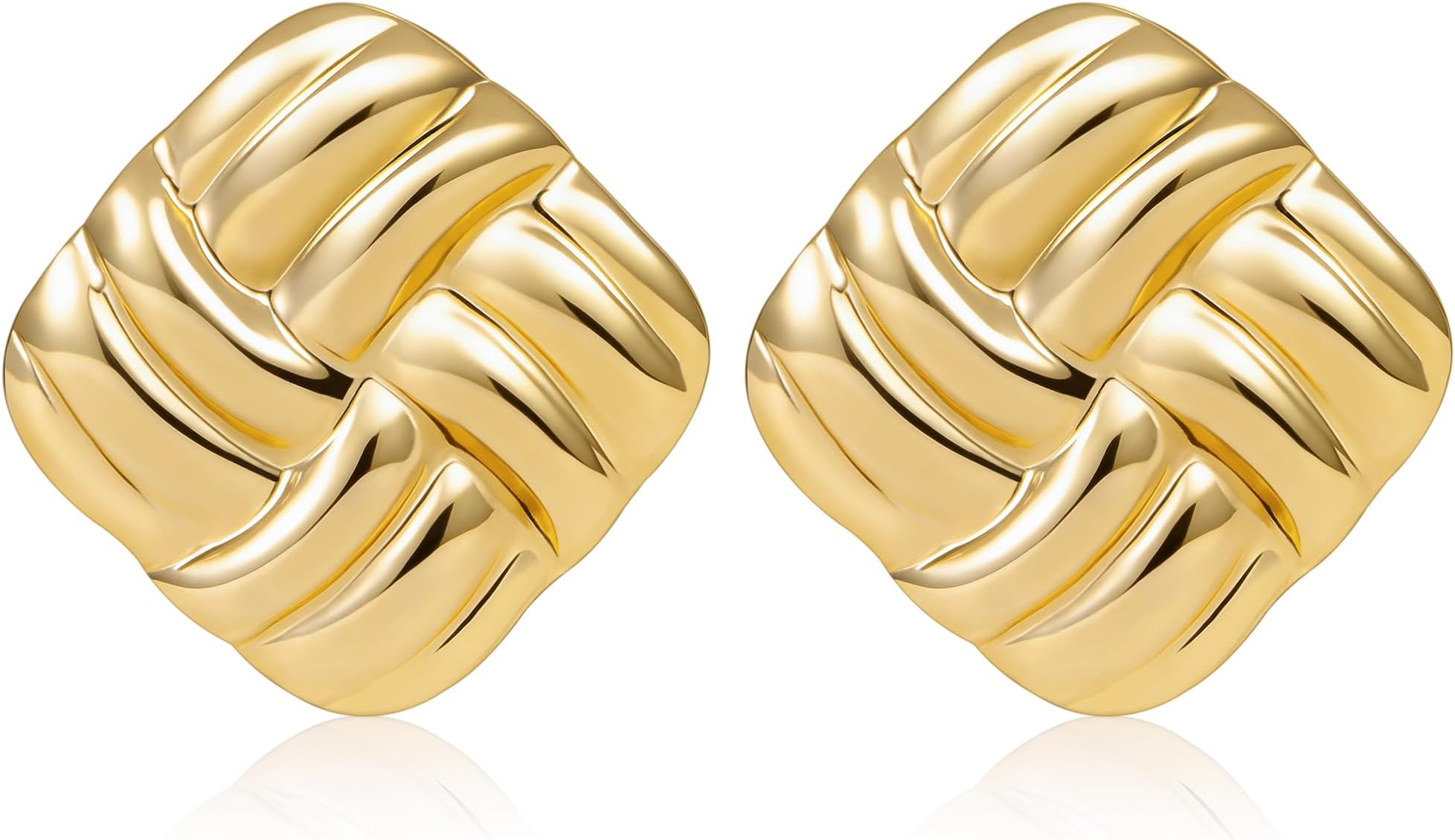 Gold Earrings for Women - Titanium Chunky Square Stud Earrings Vintage Statement Trendy Jewelry for Work, Party & Everyday Use