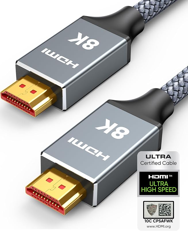 5ft 8K 4K@120Hz HDMI Cable 2.1, Certified 48Gbps High Speed Cord | for PS5/4, TV, Gaming Console, Monitor, 8K@60Hz, 2K@240Hz, 144Hz, Support HDR, eARC, DTS:X, HDCP 2.2 & 2.3, Braided
