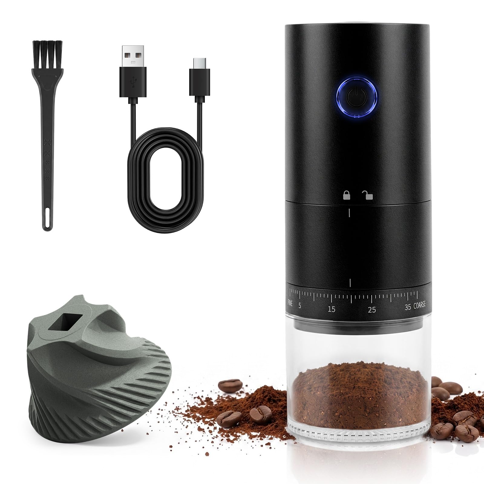 Molinillo de café eléctrico con mecanismo de cerámica, 38 grados de molienda, batería de 2000 mAh, portátil, para casa, oficina y viajes