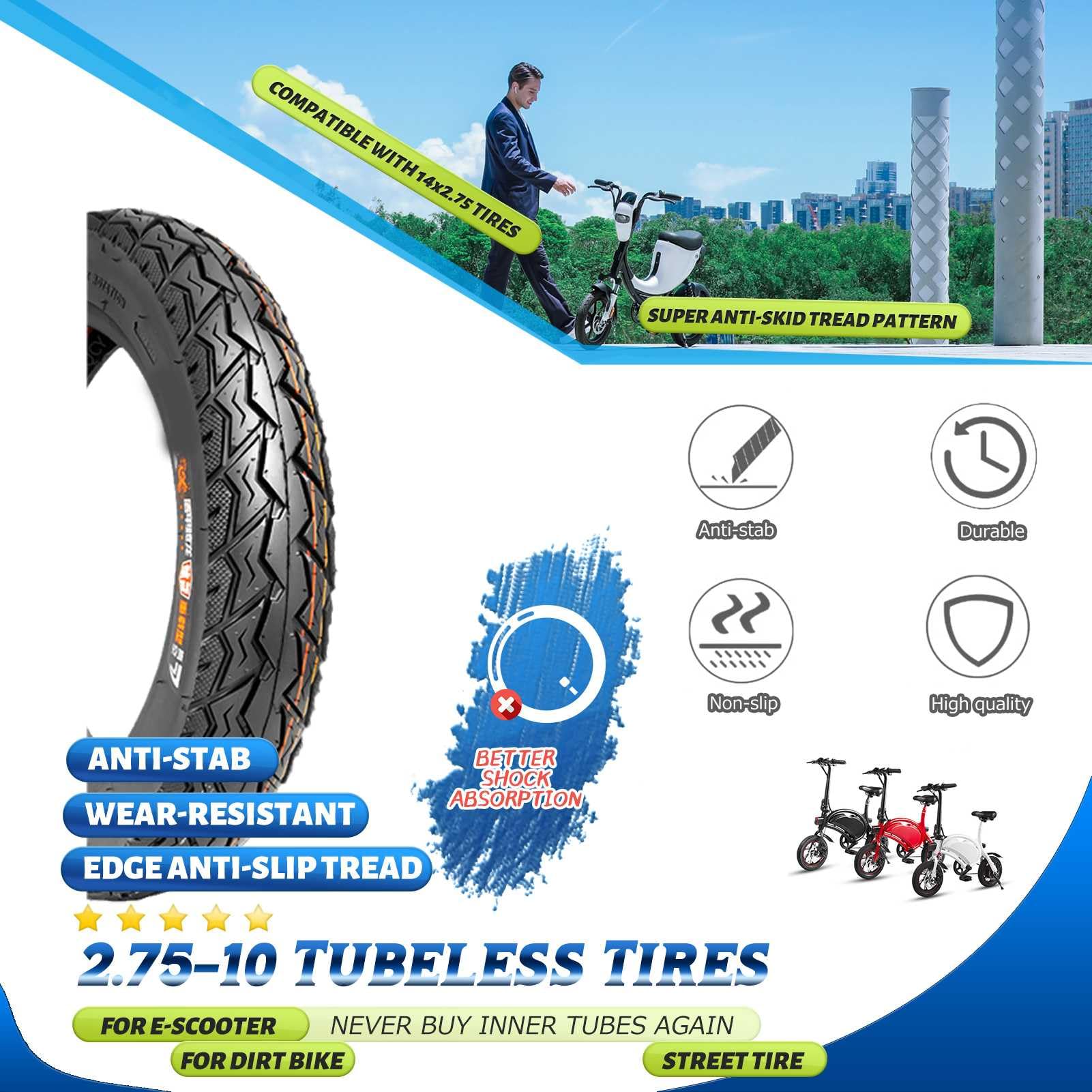 YUMEIGE 2.75-10 Reifen, 2 Stück, Geräuscharm, Sch Produktbild-Vorschau 5