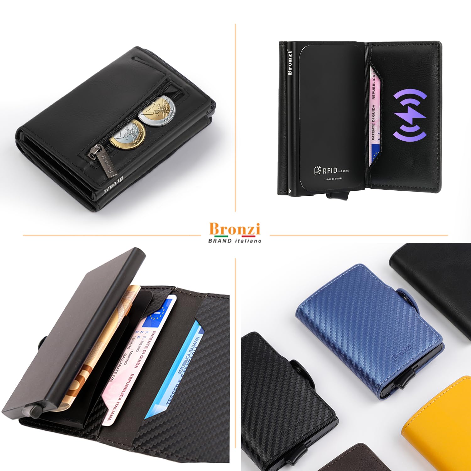 Bronzi® Portafoglio Uomo Slim Piccolo | Portacarte Uomo Donna Portatessere Porta Carte Di Credito | Portafogli Mini Protezione (𝐌𝐀𝐆𝐍𝐄𝐓𝐈𝐂 𝐍𝐄𝐑𝐎)