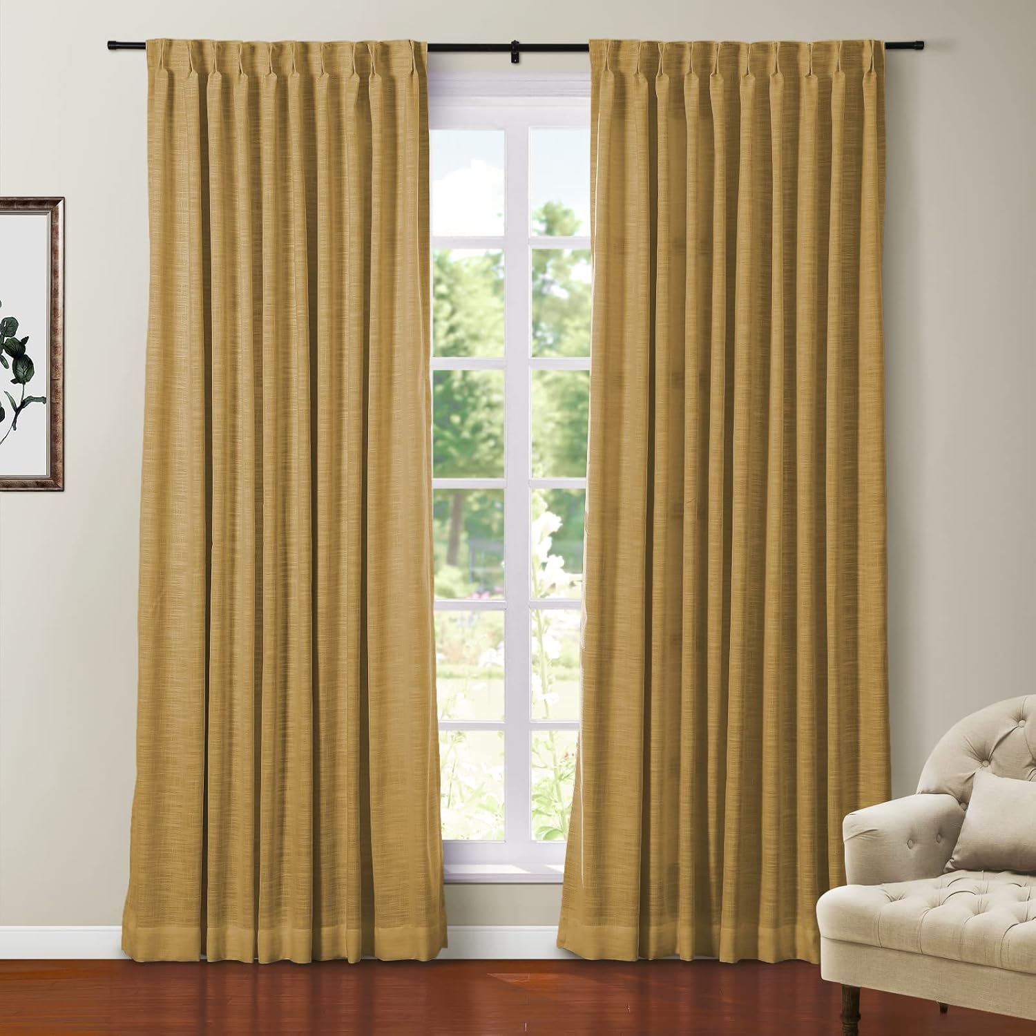 TWOPAGES Back Tab Thermal Insulated Blackout Curtain, Energy Efficient Pinch Pleated Room Darkening Curtain Drape for Living Room Bedroom, 40 x 72 Inch, 1 Panel, Mustard Yellow