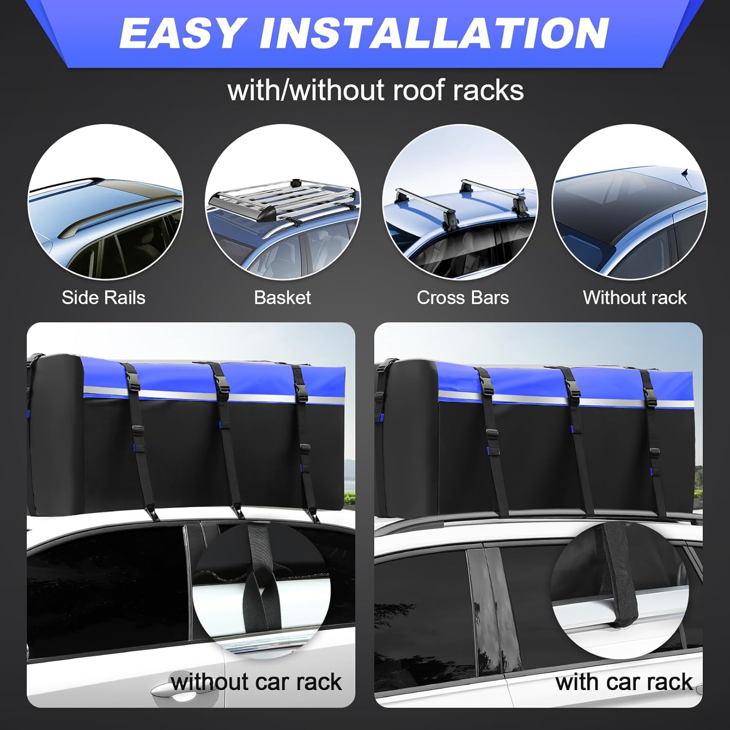 Sailnovo Rooftop Cargo Carrier PVC 20 Cubic Waterproof Rooftop Car Storage Bag with Anti-Slip Mat, 6 Door Hooks Soft-Shell Car Top Carrier for Vehicle
