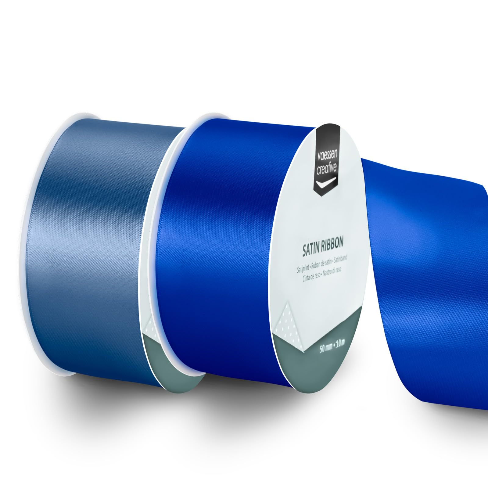 Vaessen Creative Satin Ribbon Set - 2 Colours of 32.8 ft x 2" - Blue - Thin Ribbon for Gift Wrapping and Crafting, 10mx50mm