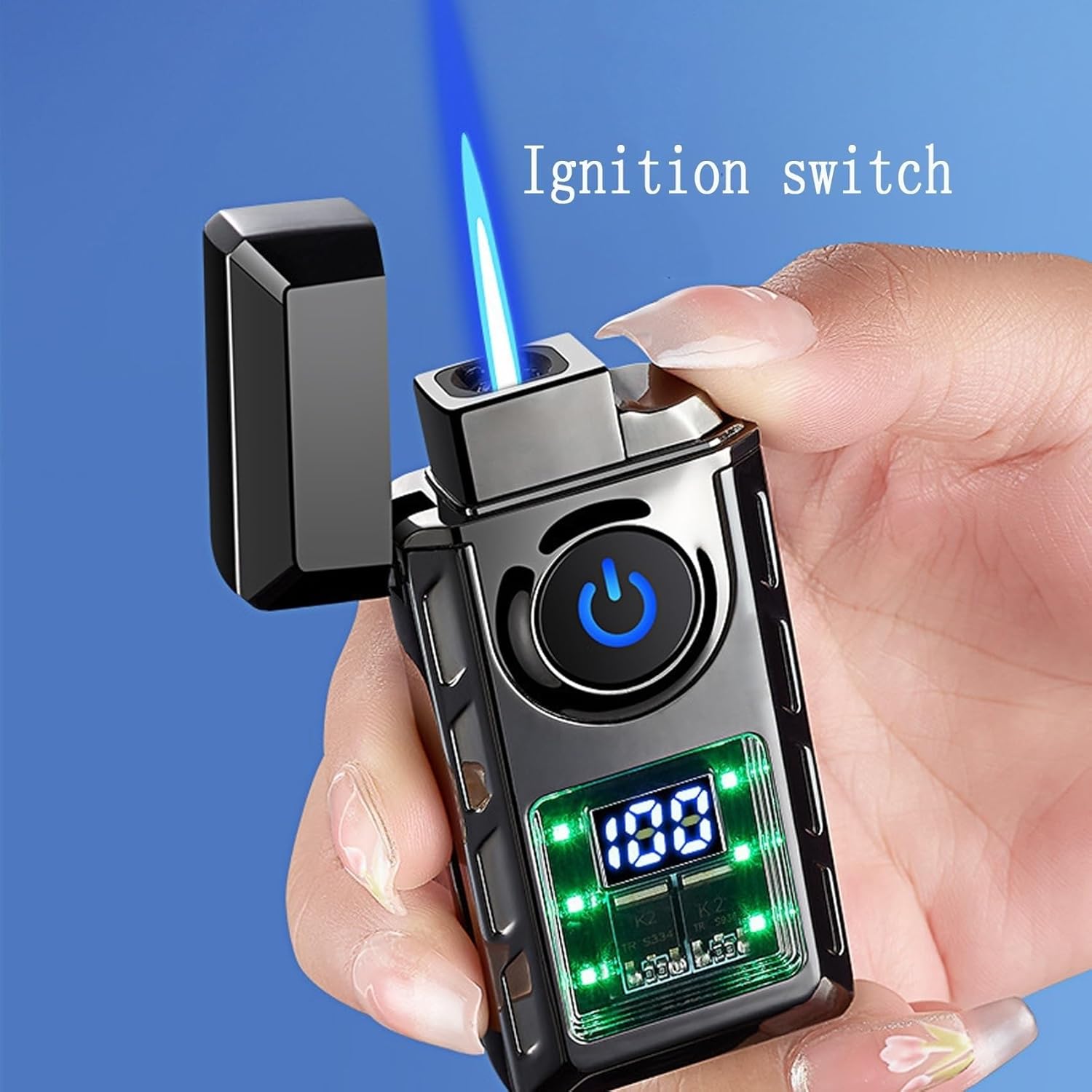 Gas-Electric 2-in-1 Lighter, Windproof Torch Flame, Flameless Dual Arc, Refillable Butane Gas, Gift Box Packaging(Black Matte)