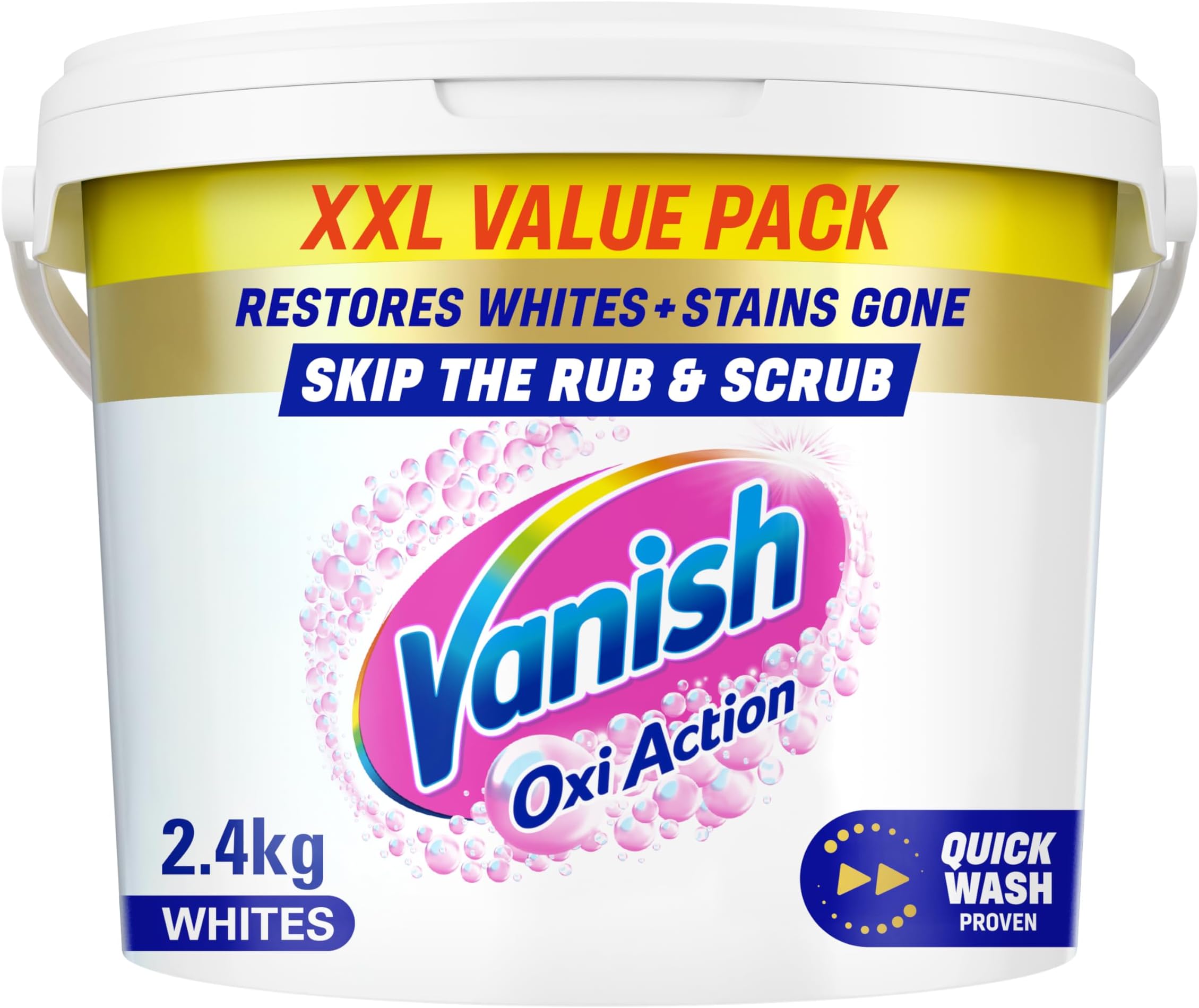 Gold Crystal White Stain Remover Powder, 2.4kg, Oxi Action for Quick Wash, Restores Whites & Removes Tough Stains, Without Pre-treating