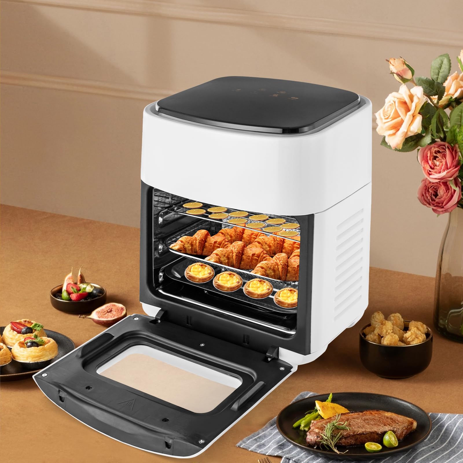 Freidora de aire caliente, 1400 W, 15 L, freidora de aire con pantalla táctil LED digital, freidora de aire caliente, sin grasa, airfryer para asar/asar/secar, 80-200 °C (blanco)