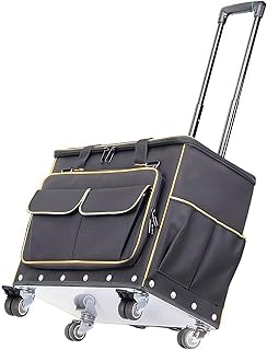 MISHIP ツールキャリーバッグ 幅40 高さ45-102cm ワイド開口 肩掛けベルト付き-双輪 21ポケット付き 底部スチール板構造 工具バッグ 工具袋 道具袋 工具収納 収納バッグ 自立 バイク用 持ち運び便利 運搬用 作業用 (18インチ)