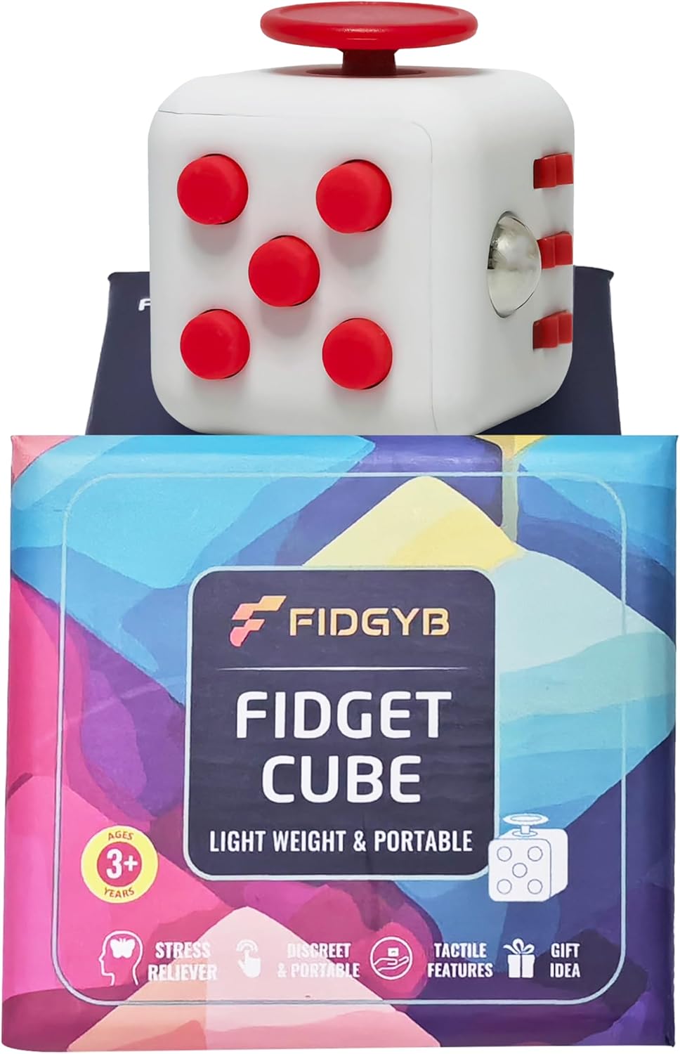 Cube Fidget Stress Relief Toy for Adults & Kids, Smooth, Quiet Sensory Toy for Anxiety, Focus & ADHD Idea[WHI_Red]