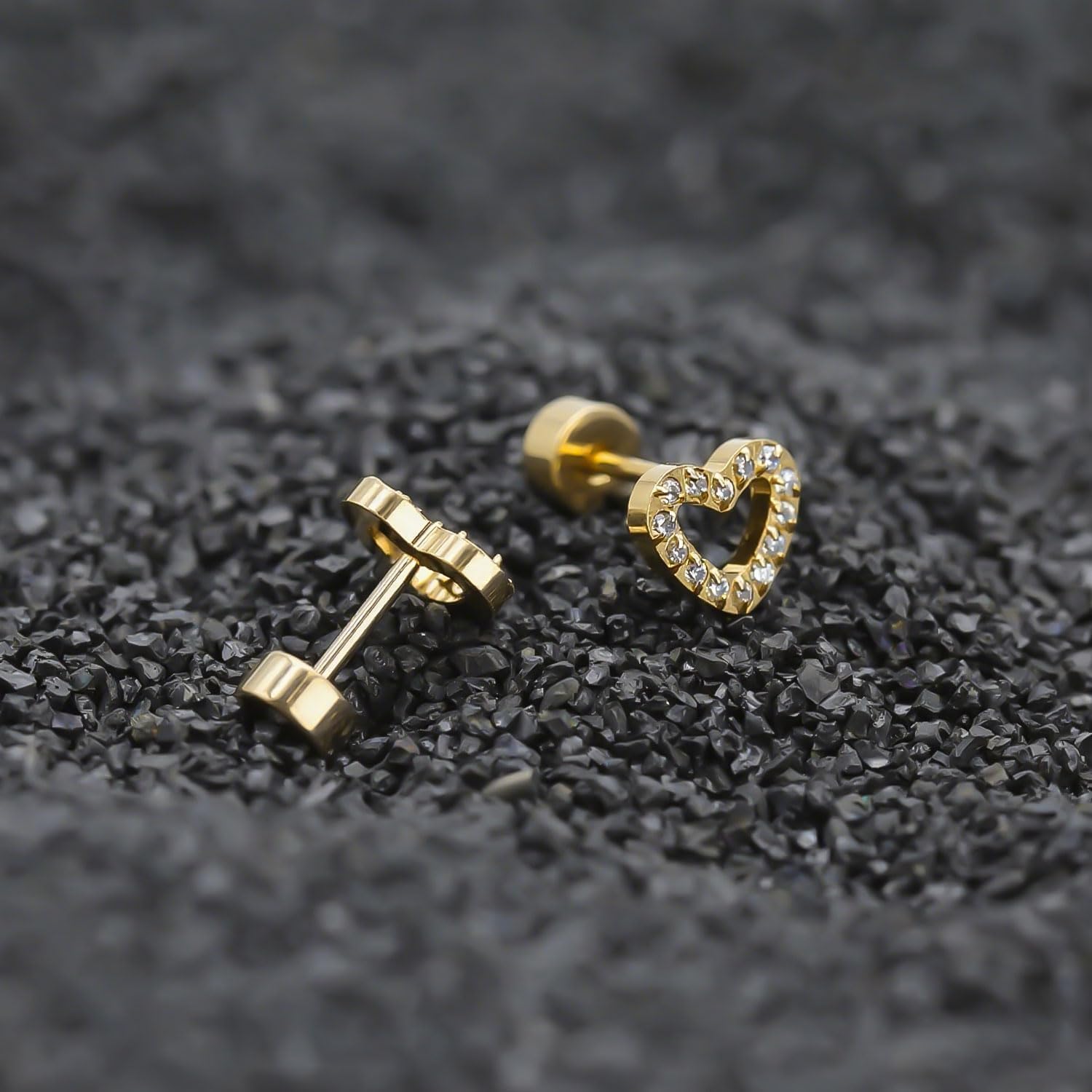 XUU ASTM F136 Titanium Flat Back Stud Earrings, 20G 8mm Screw Back Cartilage Earrings, Hypoallergenic CZ Helix Tragus Lobe Jewelry for Women, Gold Silver, 1 Pair