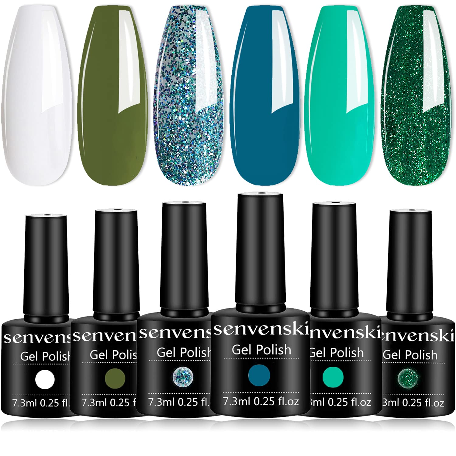 Buy Senvenski Teal Gel Nail Polish White Army Mint Aqua Green Navy Royal Blue  Glitter Olive Turquoise Emerald Shimmer Gift Soak Off UV LED Manicure Art  Varnish Set Kit DIY at Home