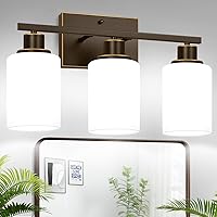 Vista 26 de Juego de 2 apliques de pared para baño, luces de tocador modernas negras con pantalla de vidrio blanco, lámpara de pared de baño para espejo