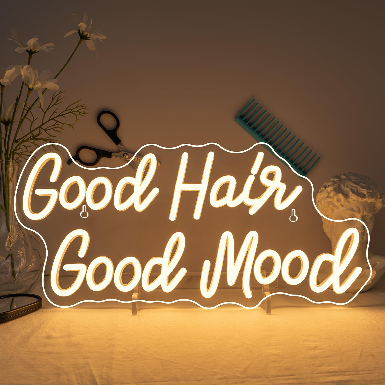 WX&YH Good Hair Good Mood Neon Sign - Hair Salon Led Sign 10 Dimmable Neon Signs for Wall Decor, Haircut Neon Lights Signs for Business Barber Shop Store Hair Salon Sign Lights Decor Gifts
