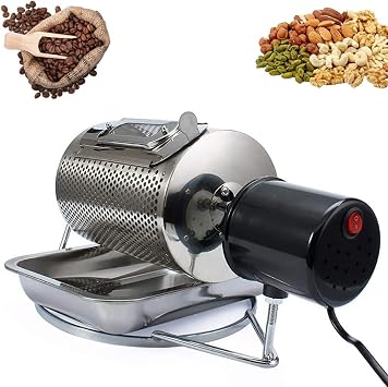 Electric Drum Coffee Roaster with Visible Window and Stainless Steel Tray, Household Baking Machine for Grains, Beans, Peanuts, and Nuts, Bakes 250g at a Time