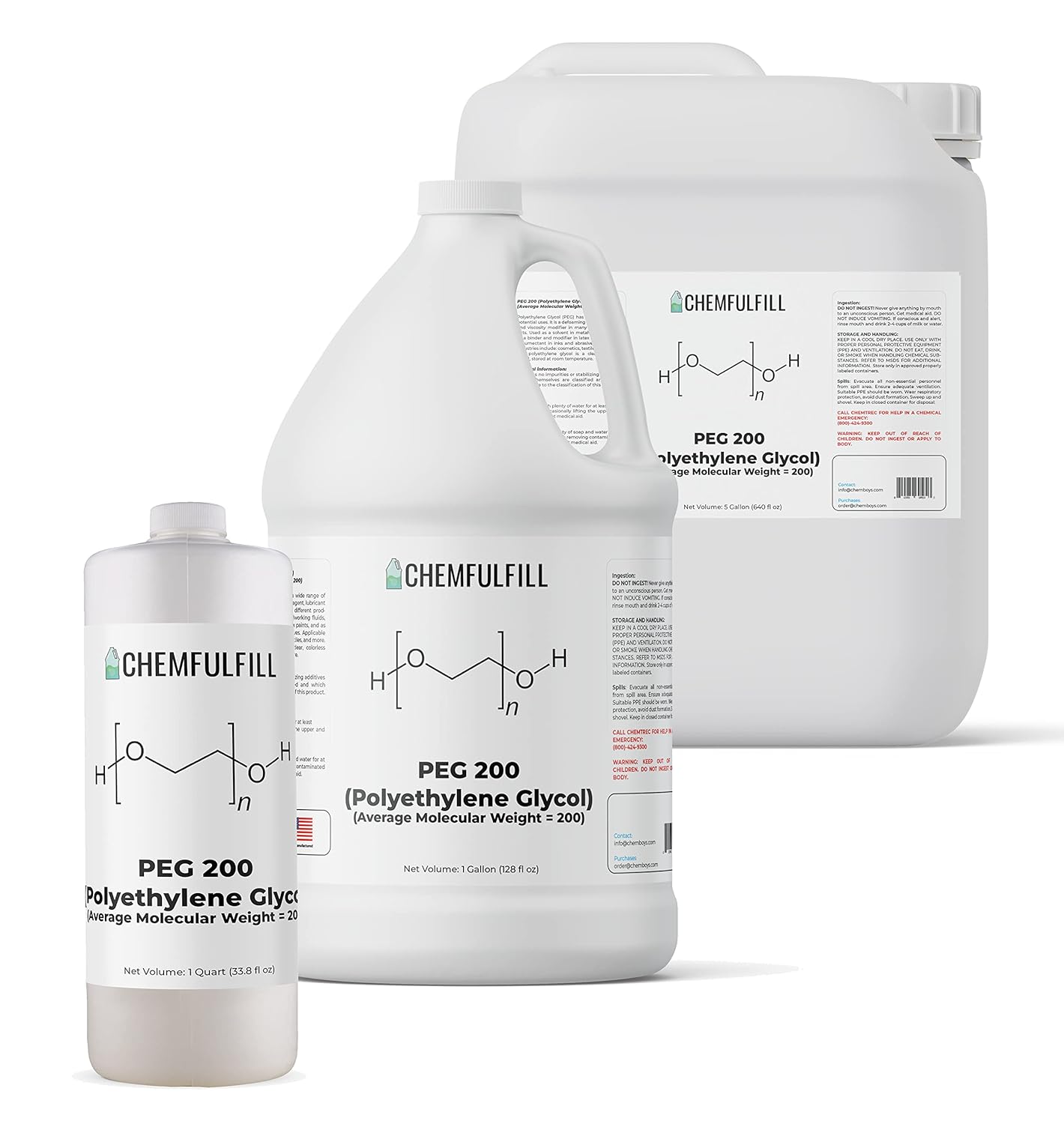 Chemfulfill PEG 200 – Polyethylene Glycol 200 (PEG200) (Quart (33.8 fl oz))