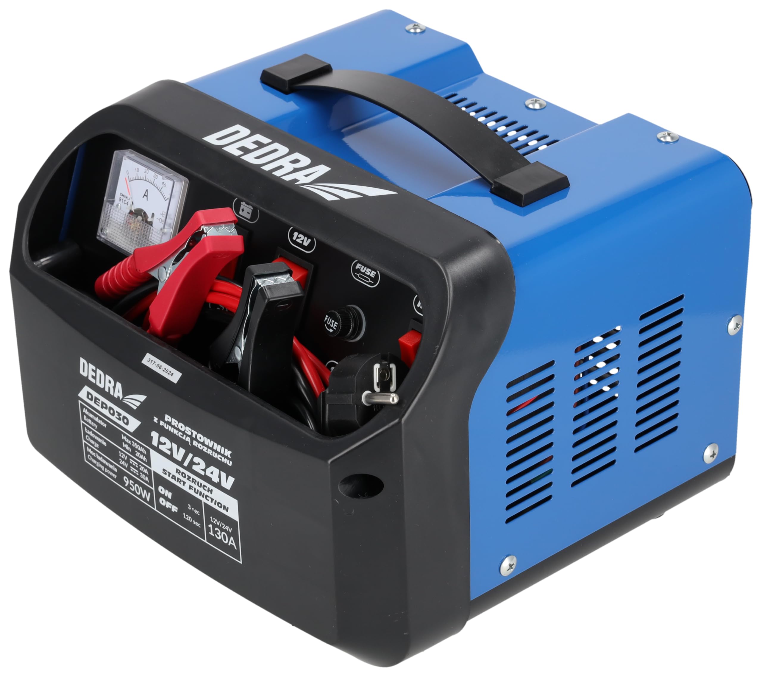 DEDRA Chargeur Démarreur 12/24V 30A Professionnel – Booster Batterie 400A Jusqu’à 350Ah – Fonction Désulfatation + Réparation – Câbles 2m Cuivre Pur, Écran LCDs, Bleu