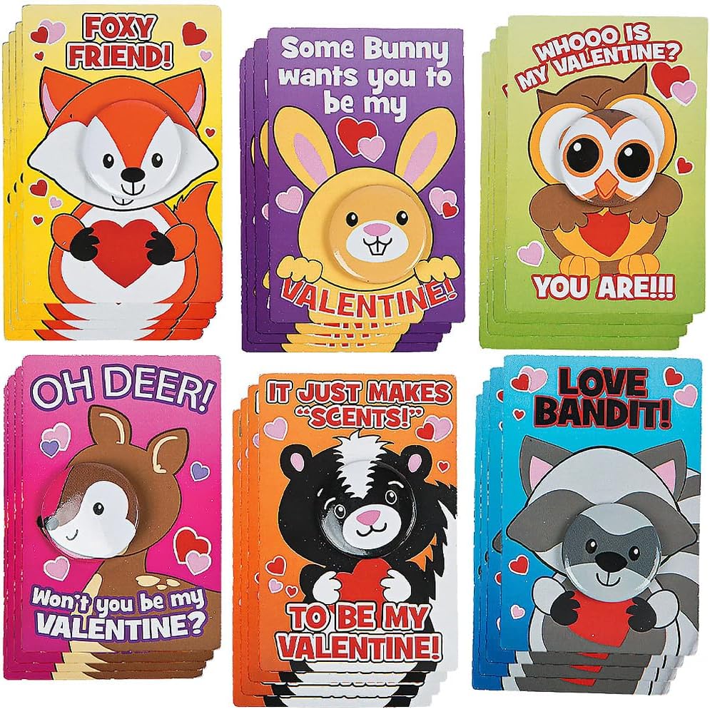 Mini Animal Face Buttons with Valentine's Day Cards (24 pack) Unique Valentine Exchange Alternative