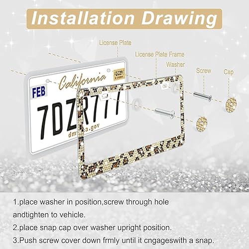 Vista 62 de Amiss Marco de matrícula brillante para mujer, 2 unidades de diamantes de imitación hechos a mano de cristal de acero inoxidable de alta calidad