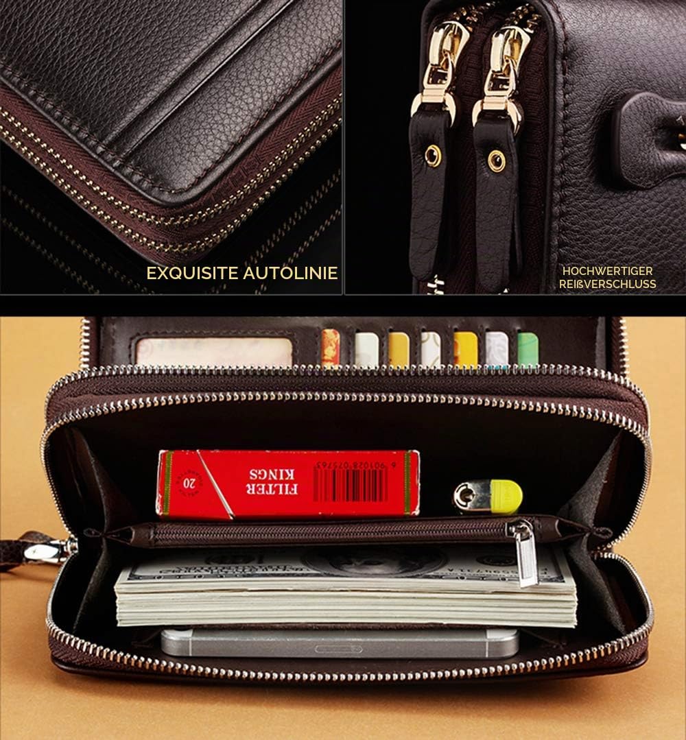 Herren-Geldbörse, lang, Leder, Clutch, groß, Business-Handtasche, Handy-Kartenhalter, Geschenk für Männer, Vater, Sohn, Ehemann, Freund, Schwarz, L, Classic