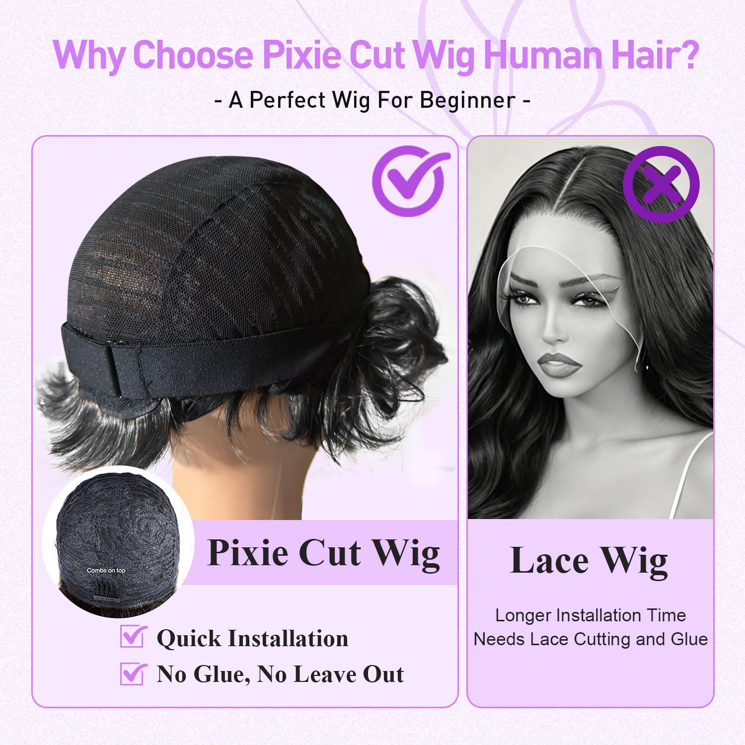 Pink Planet Human Hair Pixie Cut Wig for Black Women