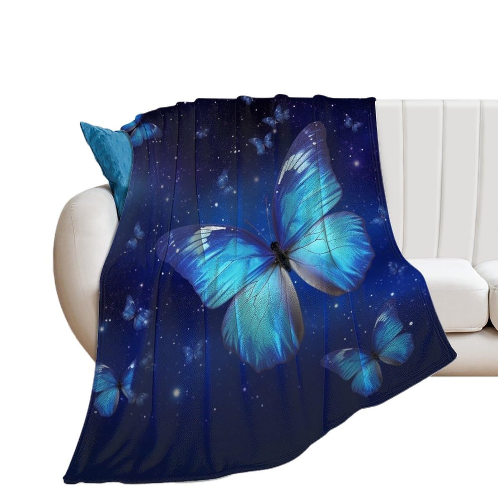 Couverture en flanelle douce bleue 130x150 papillon pour un confort thermique optimal en hiver