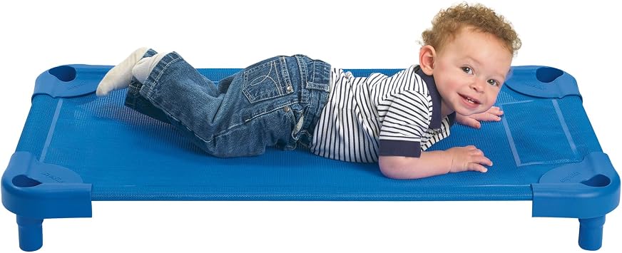 Angeles Stackable Daycare Cots, Value Line Toddler Cot 40" L x 22" W, Assembled Daycare Furniture for Preschool Classroom, Toddler Size, Pack of 1, Blue