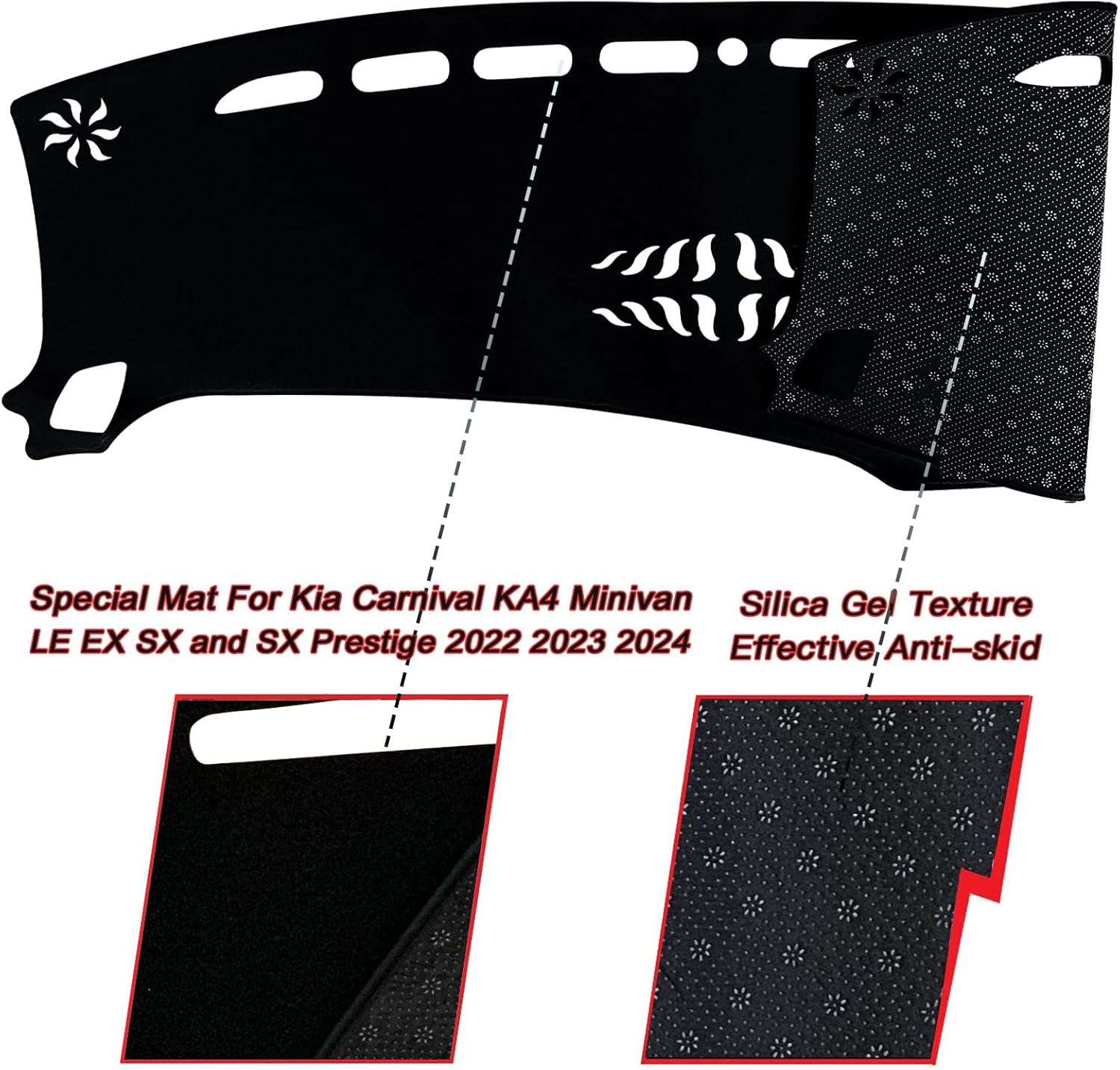 Dash Mat Cover Interior Dashboard Protection pad Compatible with Kia Carnival KA4 Minivan LE EX SX and SX Prestige 2022 2023 2024 Sunshade Glare UV Rays Protector (Black Trim)