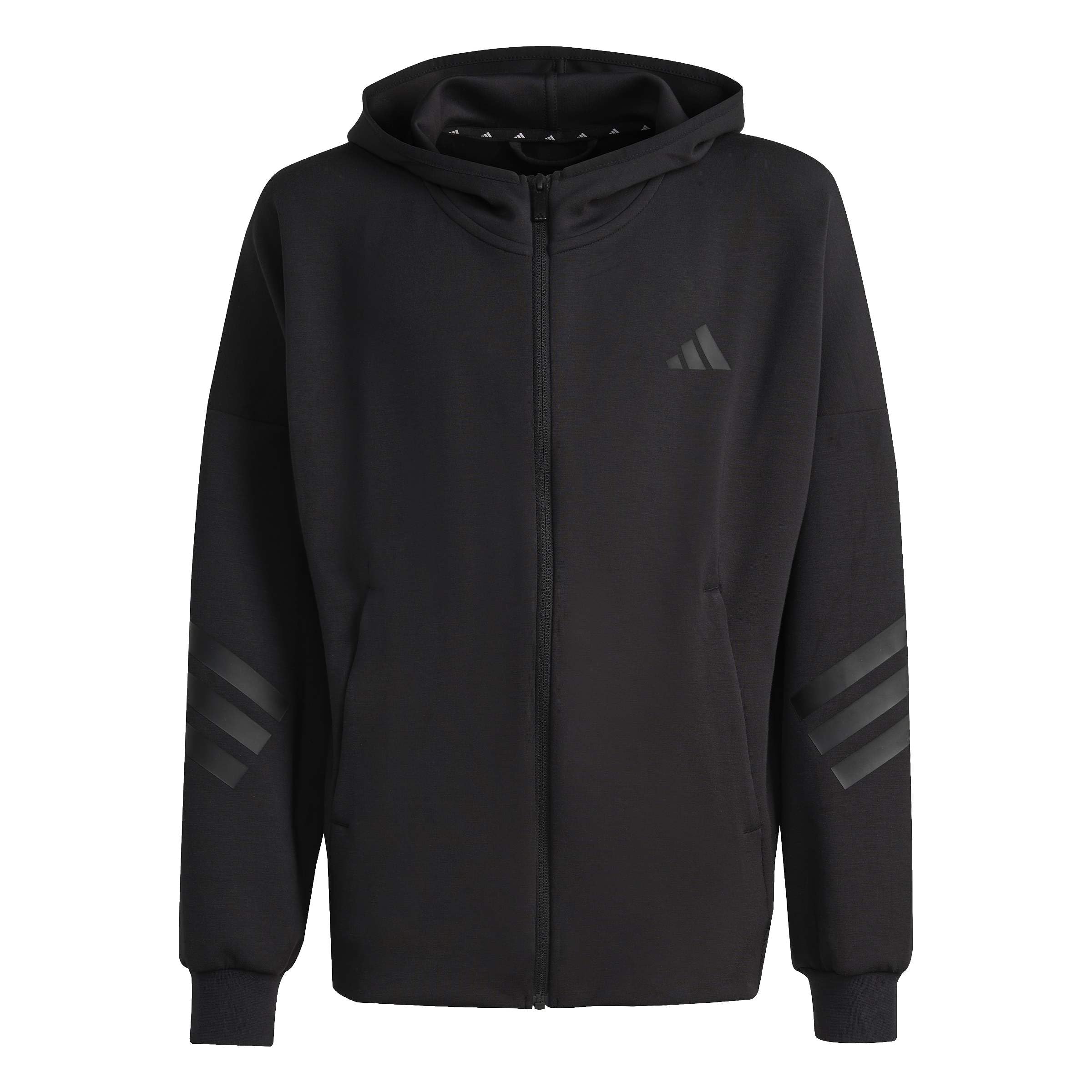 adidas Unisex Kids Future Icons 3 Stripes Full Zip Hoodie Sweatshirt, black/black, 9-10 Years