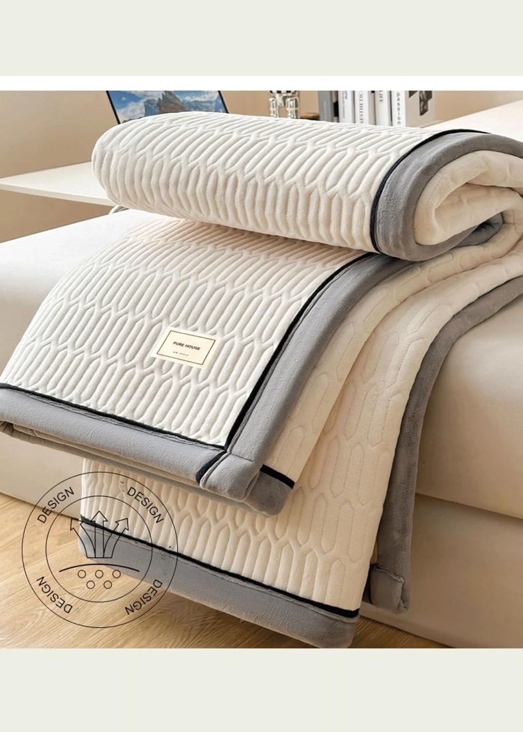 Milk Velvet Quilted Mattress Pad Single Double Queen Super King Flannel Mattress Topper Non-Slip Bottom Top Mattress Cover Soft Machine Washable(Light Gray,120x200cm 1 Piece)