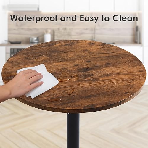Miniatura 6 de Mesa de bar redonda, mesa ajustable, parte superior de MDF con soporte y base de poste de metal negro, mesa de pub bistró, adecuada para el hogar,