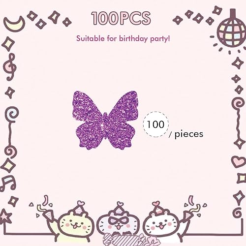 Miniatura 3 de PINKAAJ Confeti de mariposa, purpurina morada, 100 piezas, en forma de mariposa, ocasión de cumpleaños, material de papel