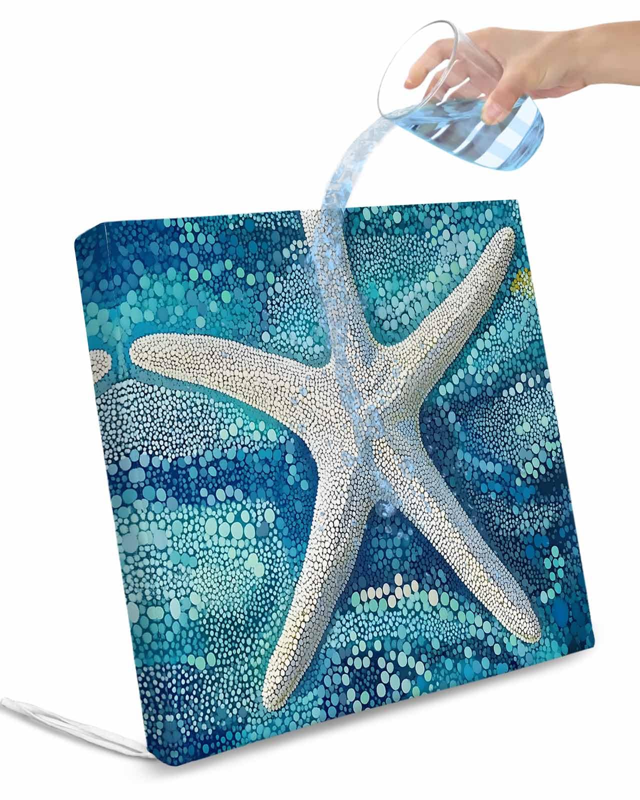2 Pack Teal Coastal Starfish Waterproof Cushion Covers with Ties, Outdoor Patio Chaise Lounge Chair Seat Cushion Slip Covers Replacement(Only Cover) Summer Watercolor Ocean 22