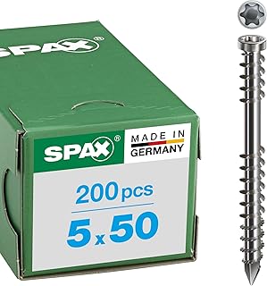 SPAX Terrassenschrauben Holz 5x50 TX25 mit Cut-Spitze, Zylinderkopf und Wellenschliff, Edelstahl A2-200 Stück